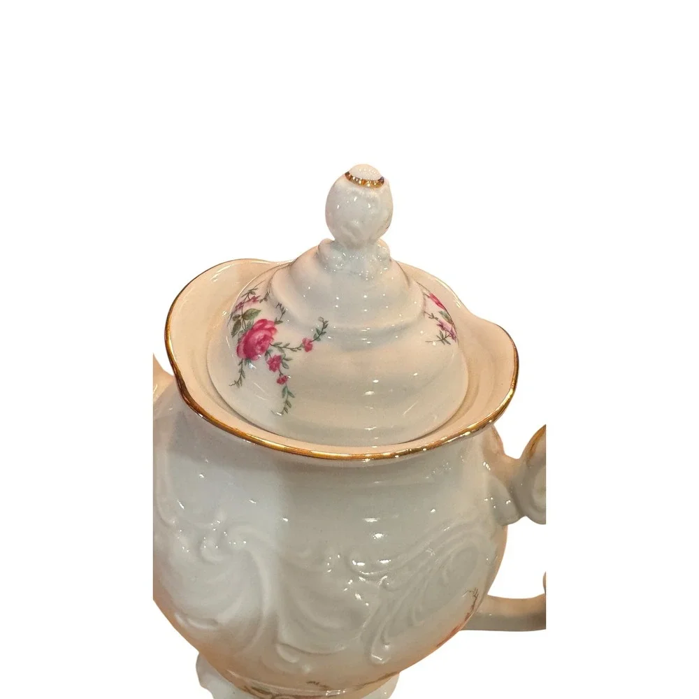 WAWEL POLAND Vintage China Teapot - Rose Floral Gold Trim Mid Century